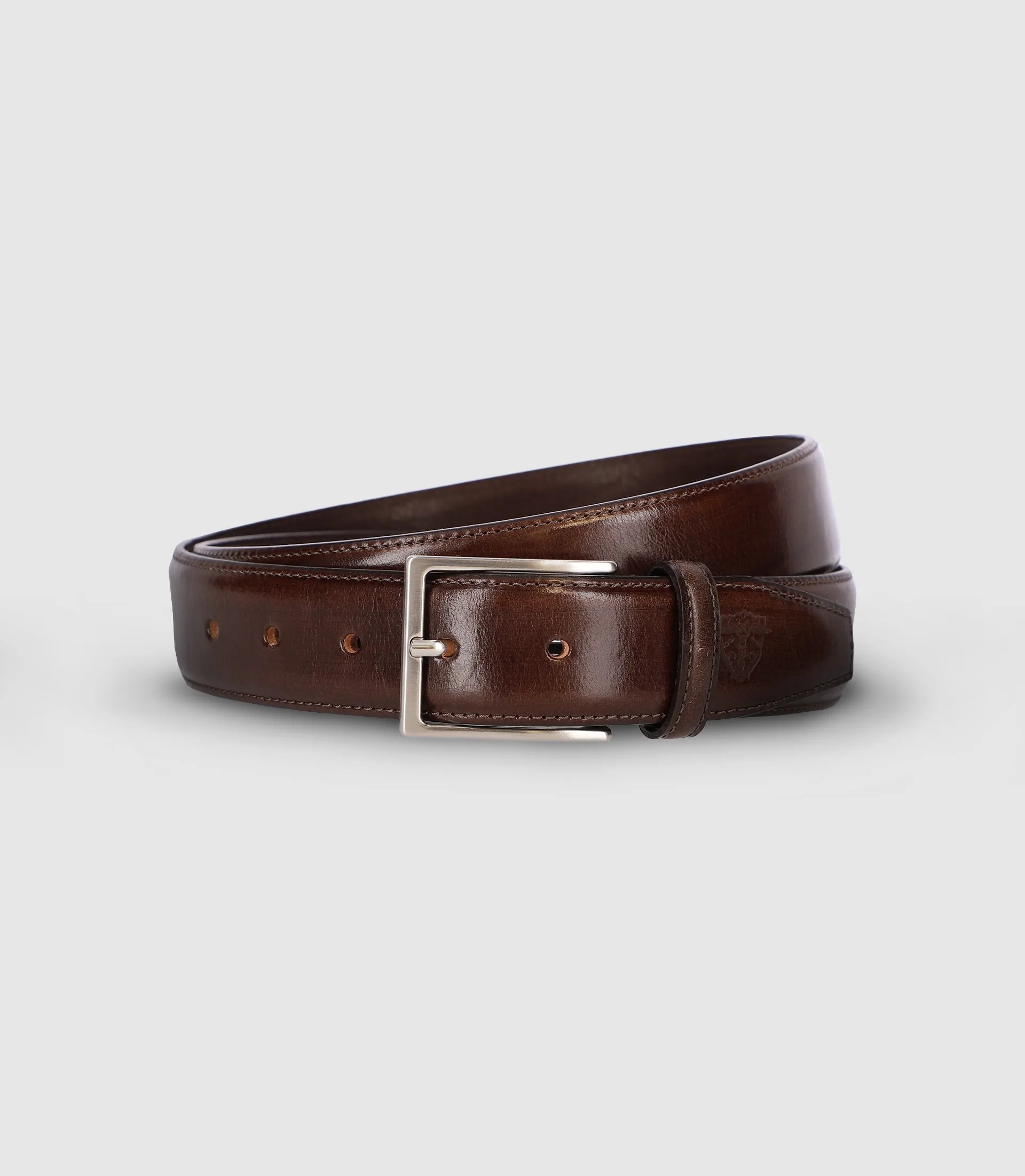 Ceinture ajustable en cuir patiné marron