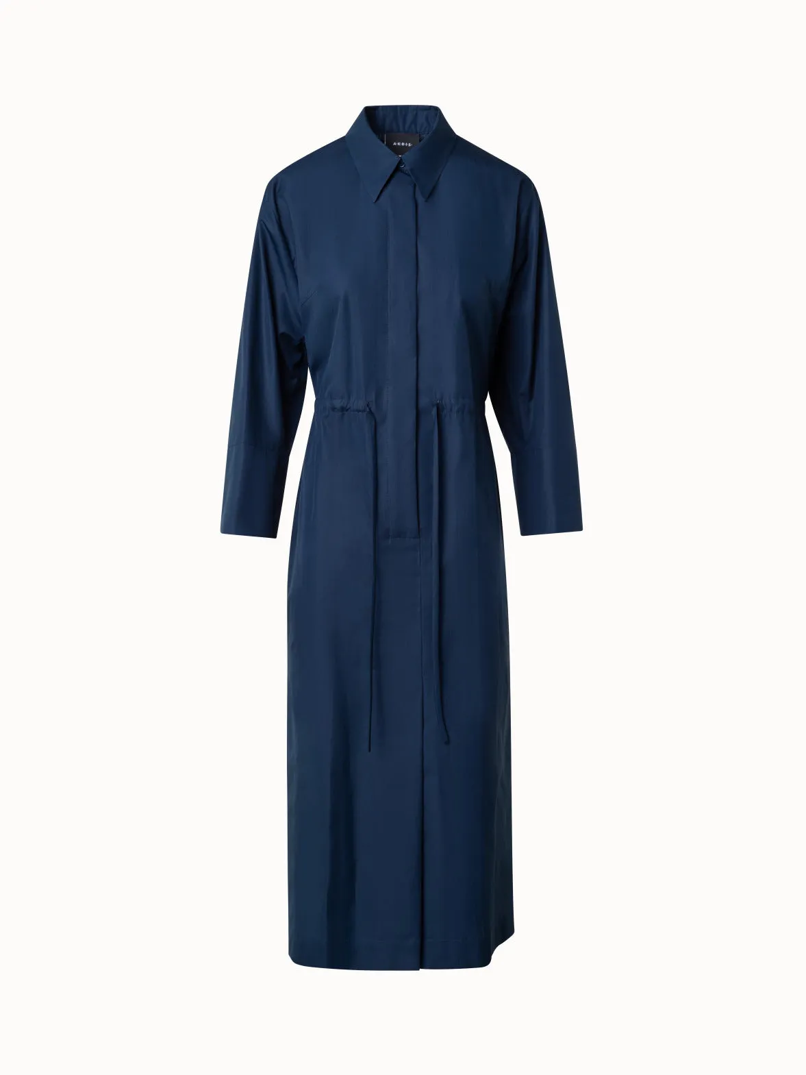 Cotton Midi Shirt Dress with Drawstring