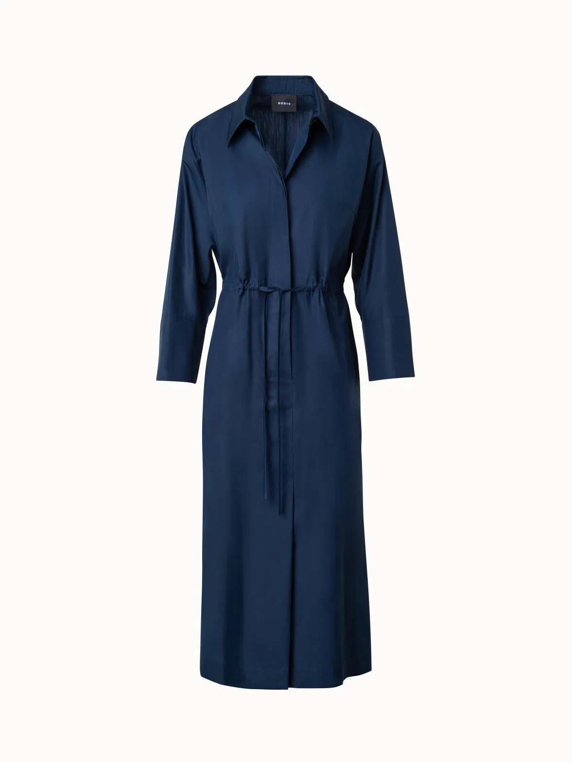 Cotton Midi Shirt Dress with Drawstring