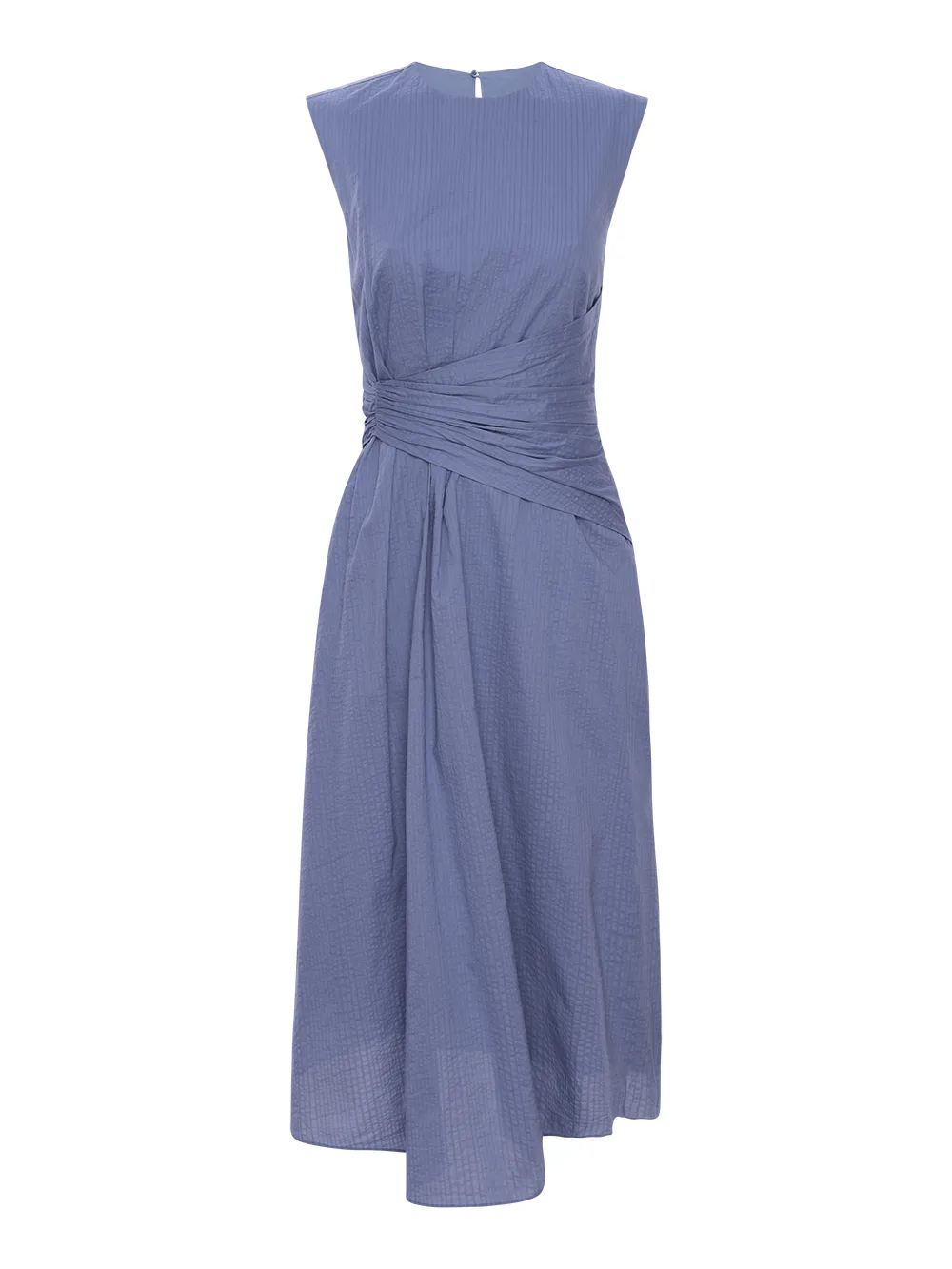 RUCHED SLEEVELESS MIDI DRESS