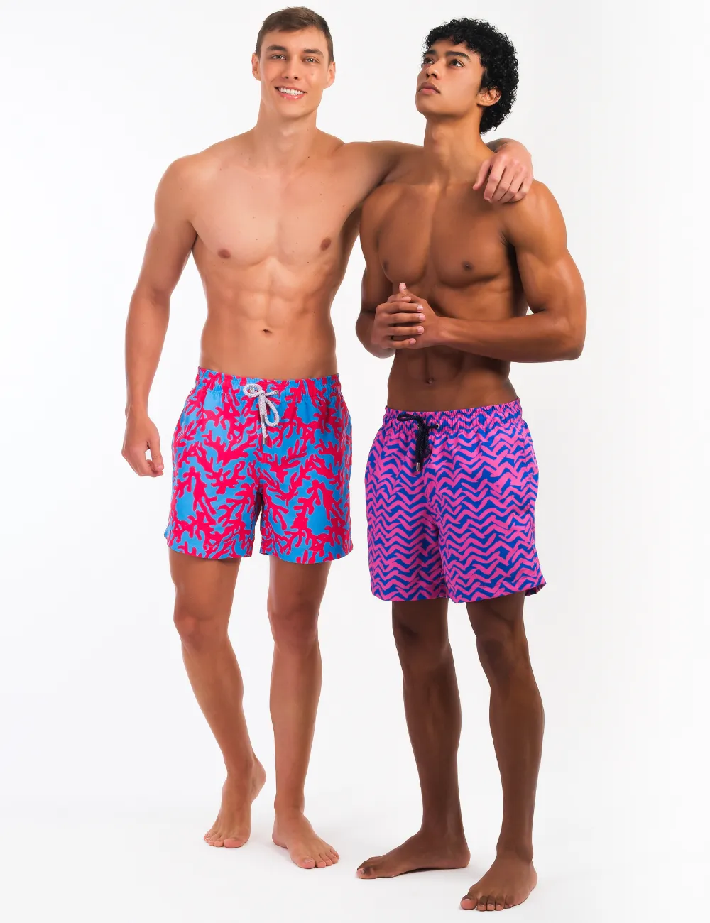 Swim Short Estampado Corais Rosa e Azul