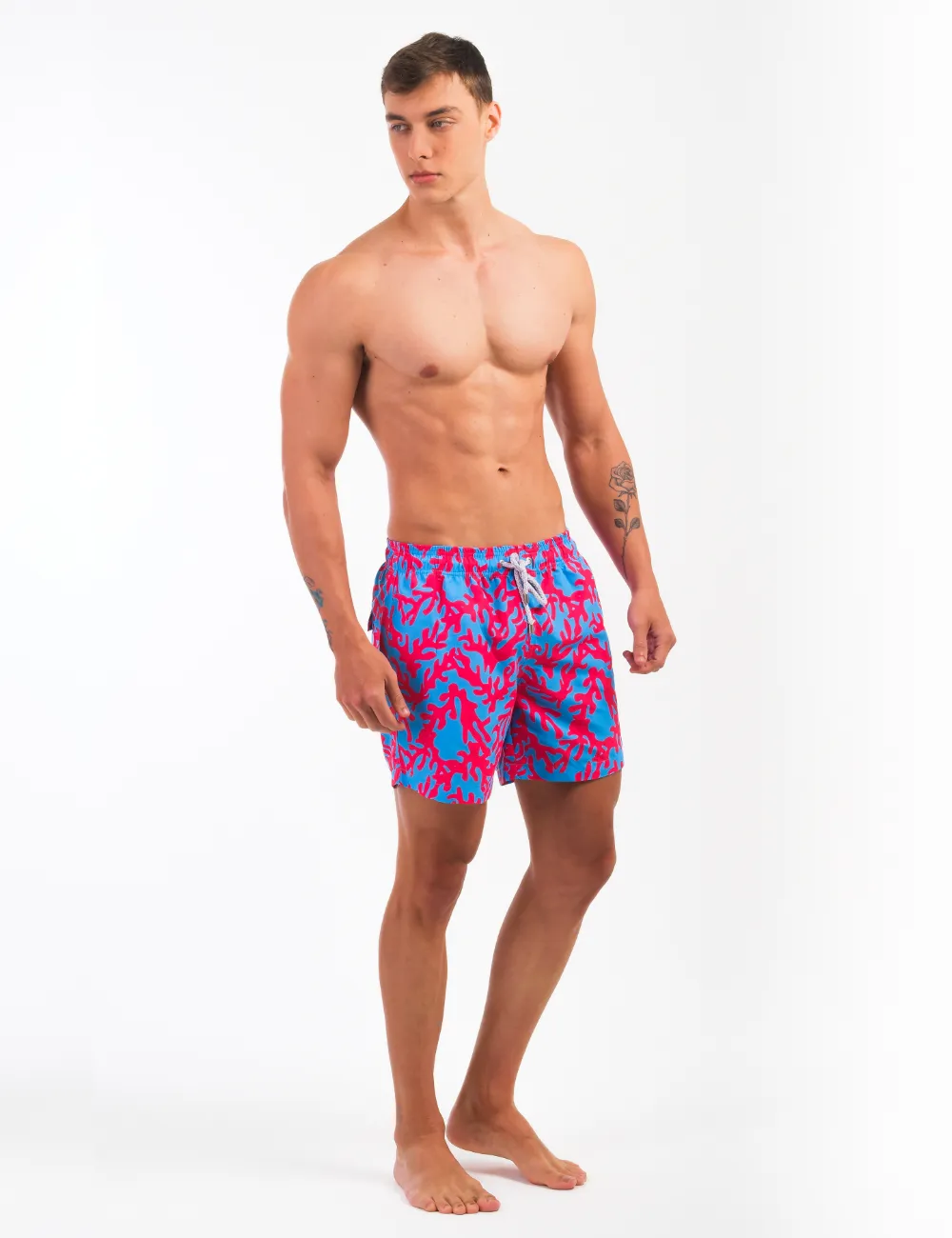 Swim Short Estampado Corais Rosa e Azul