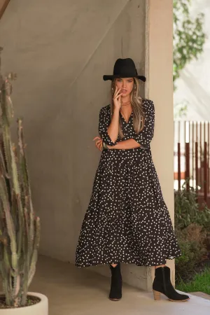 Vestido comprido com estampado bolas